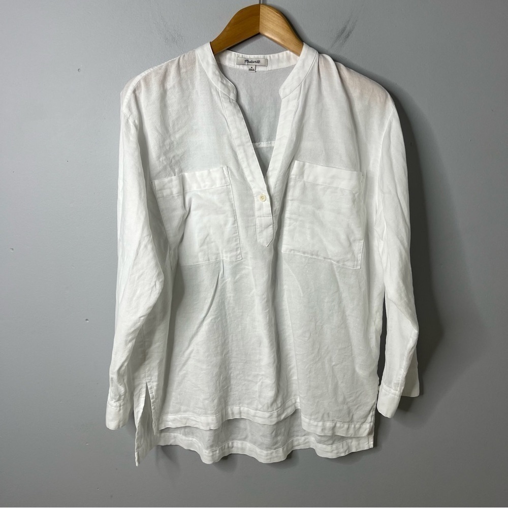 Madewell Cotton Gauze Pocket Tunic Shirt White Size Medium Style NA335 - Picture 2 of 7
